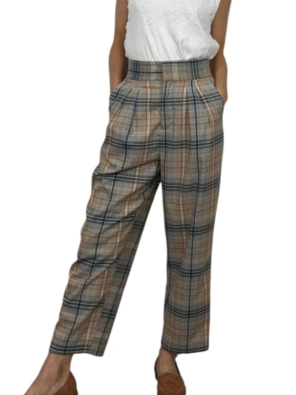 Urban Outfitters Plaid Pleated Front Trouser Pants S High Rise Academia - Picture 2 of 16